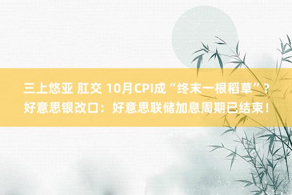 三上悠亚 肛交 10月CPI成“终末一根稻草”？好意思银改口：好意思联储加息周期已结束！